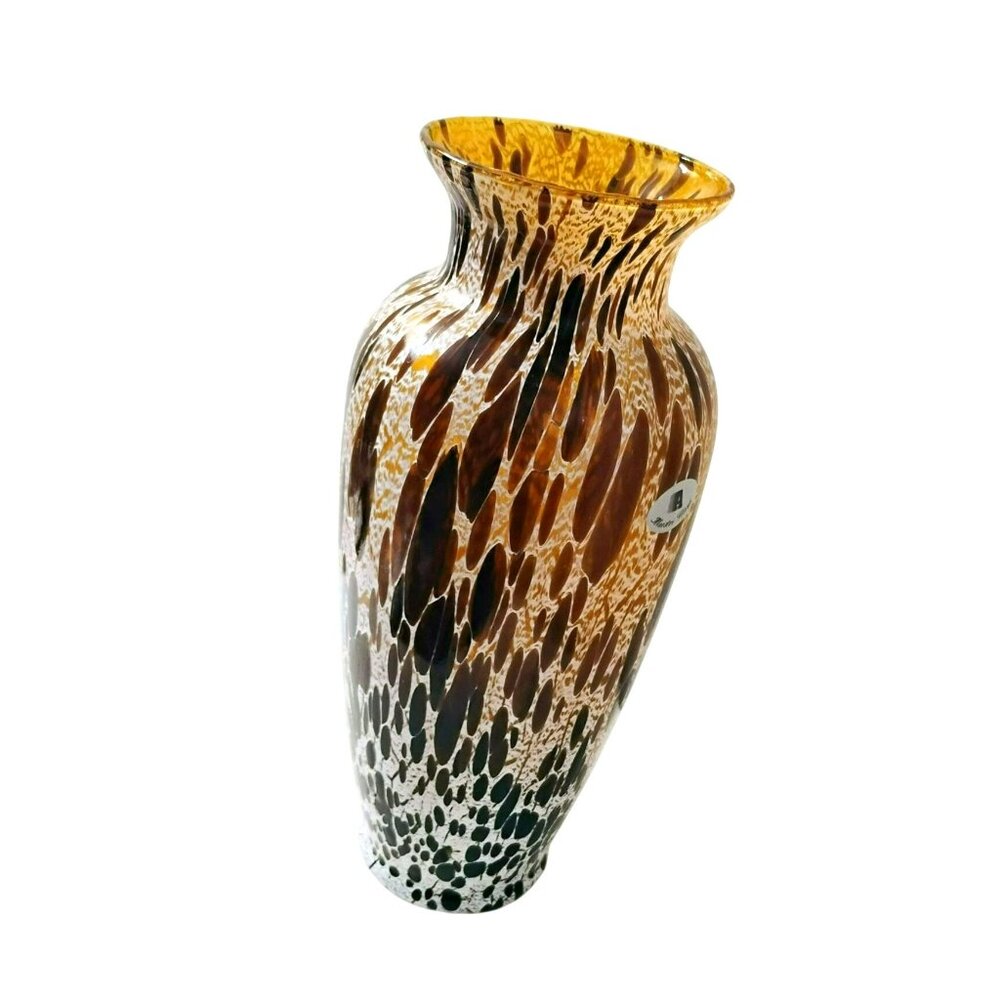 Vintage Maestri Vetrai Italian Hand Blown Glass Vase 12" Tortoiseshell Design